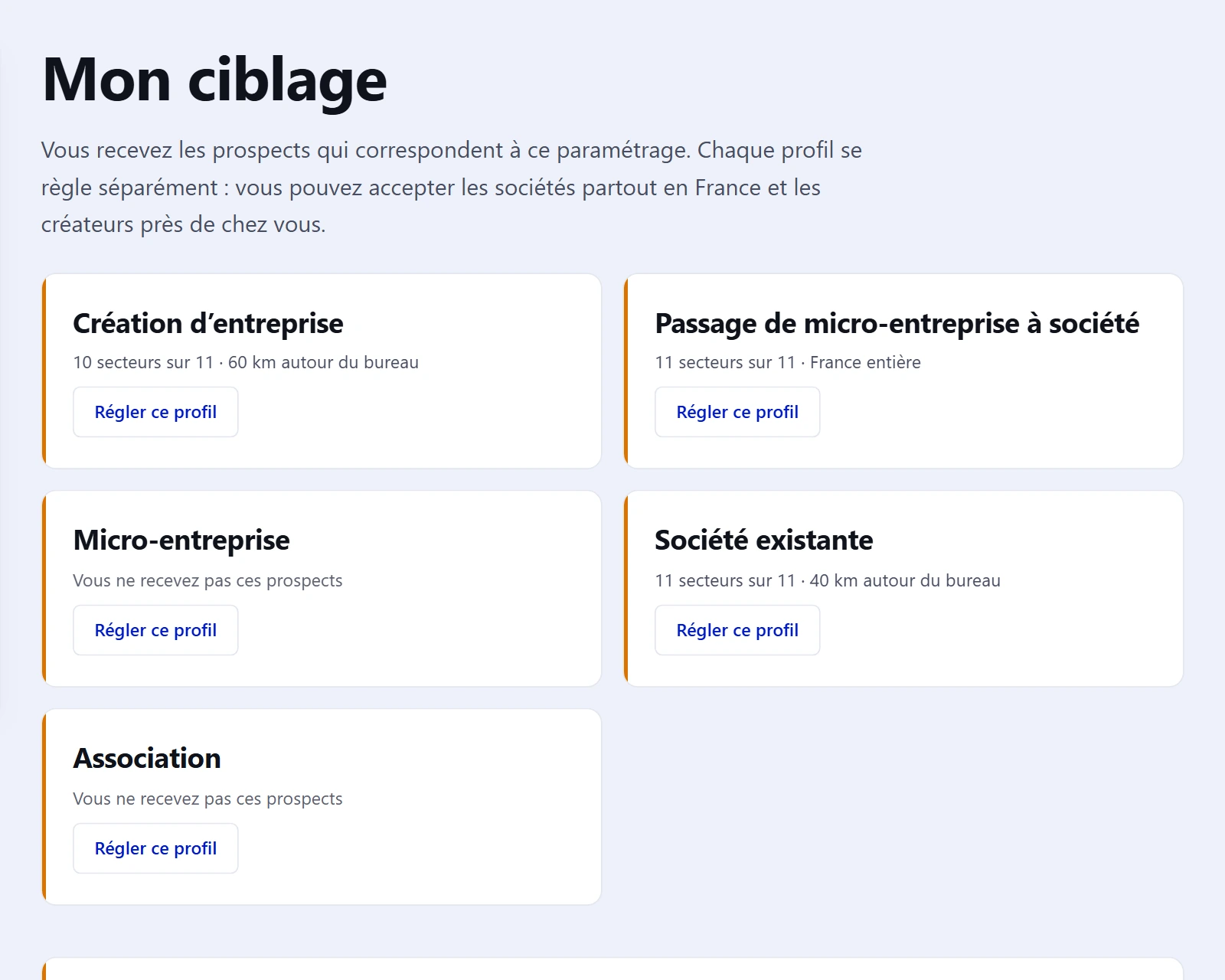 Écran de définition du ciblage dans l’espace cabinet